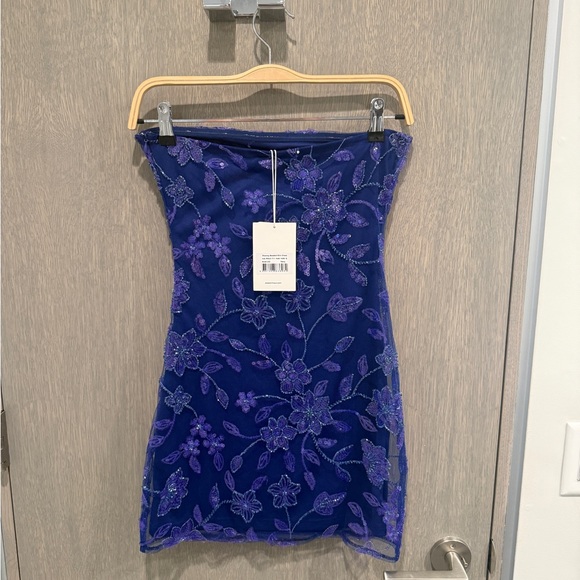 Peppermayo Blue Moorey Beaded Strapless Bodycon Dress - Picture 1 of 6